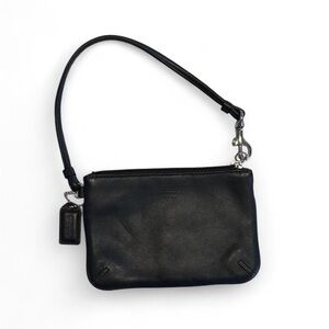 Vintage black leather Coach wristlet 4”X6”